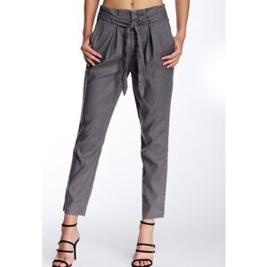 Level 99 Gray Cynthia Twill Pleated Waist Self-Tie Belt Trousers